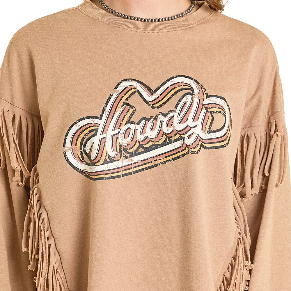Rock & Roll Denim Women's Beige Howdy Fringe Pullover - Image 2