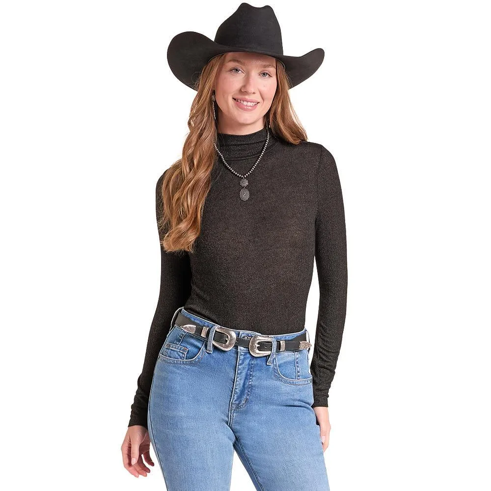 Rock & Roll Denim Women's Black Lurex Turtleneck Top
