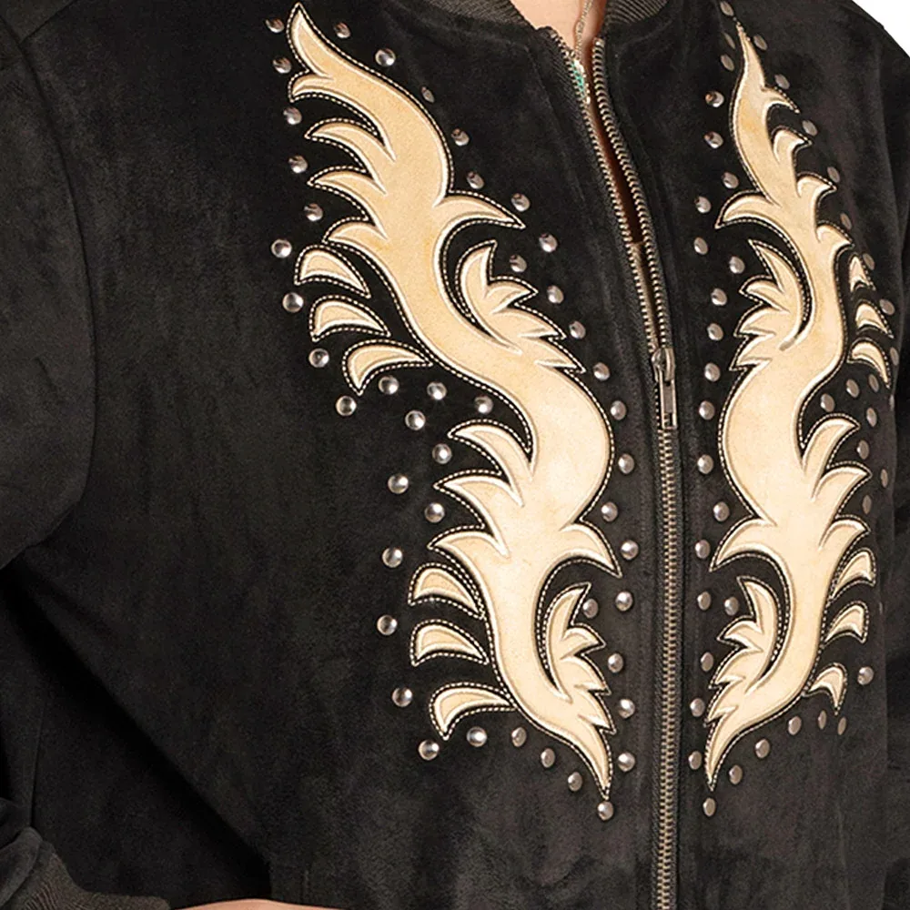 Rock & Roll Denim Women's Black Microsuede Applique Bomber - Image 2
