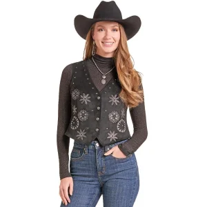 Rock & Roll Denim Women's Black Studded Microsuede Vest