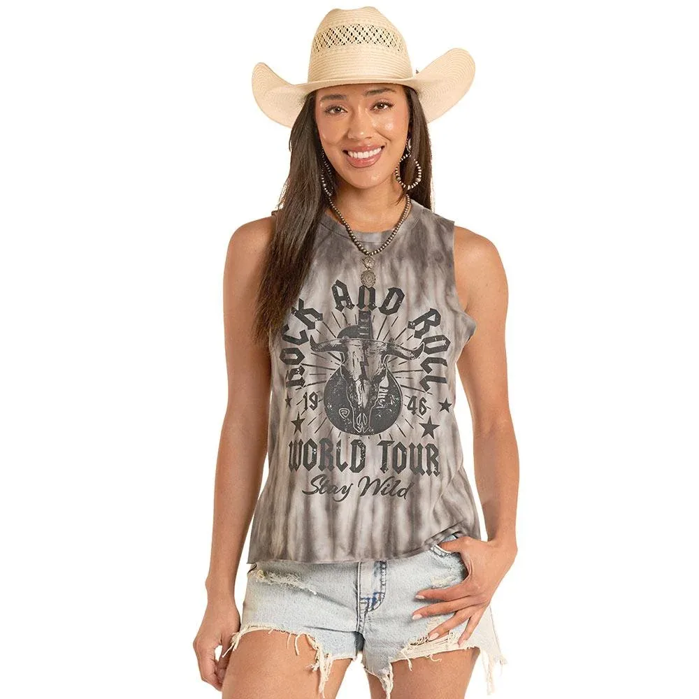 Rock & Roll Denim Women's Charcoal World Tour Tank Top