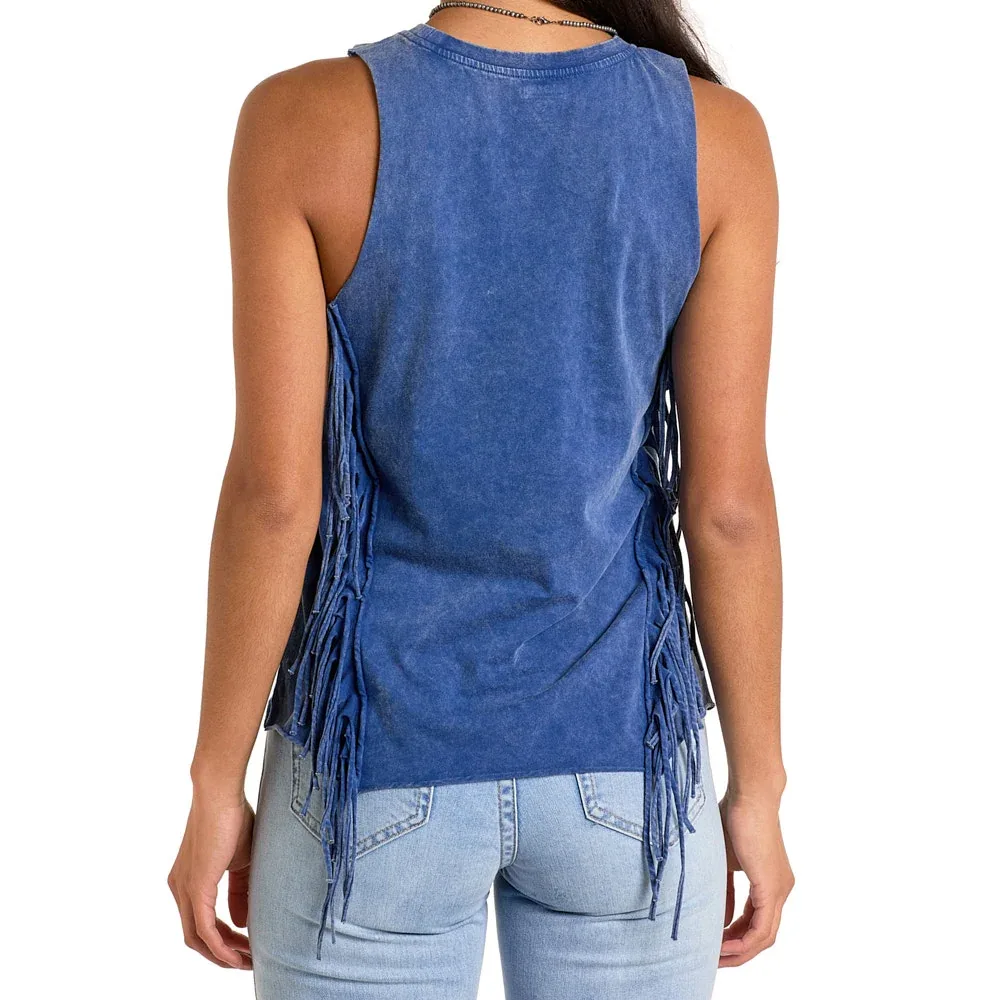 Rock & Roll Denim Women's Navy Graphic Fringe Tank - Image 2
