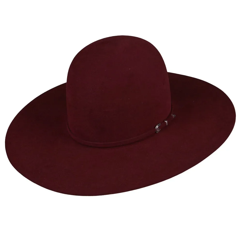 Rodeo King 7X Merlot 4 1/2in Self Band Open Crown Felt Hat