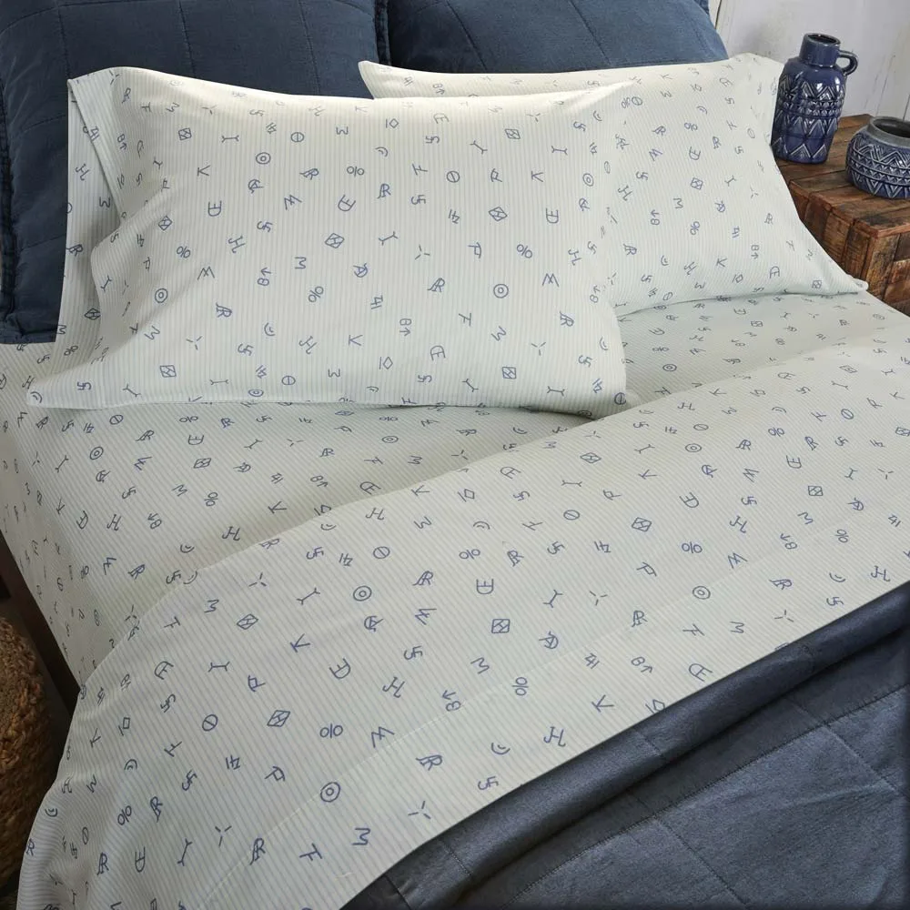 Rod's True Western Cattle Brands Chambray Blue Ticking Stripe Sheet Set
