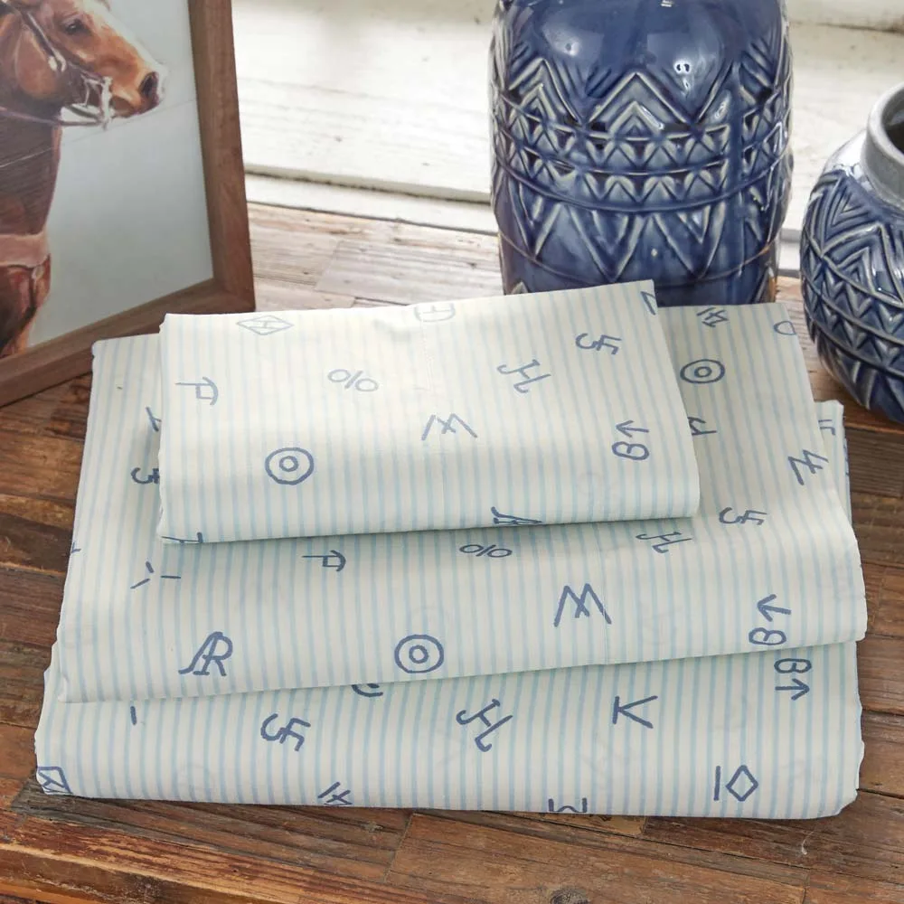 Rod's True Western Cattle Brands Chambray Blue Ticking Stripe Sheet Set - Image 2