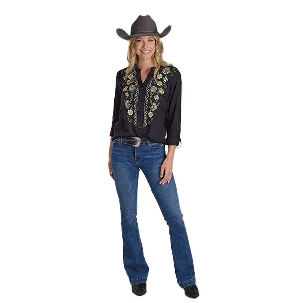 ROPER Black Embroidered Long Sleeve Blouse - Image 2