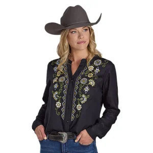 ROPER Black Embroidered Long Sleeve Blouse