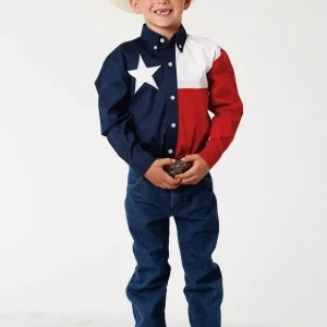 Roper Boys Texas Flag Shirt MD Red White/Navy