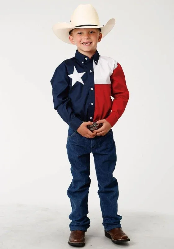 Roper Boys Texas Flag Shirt MD Red White/Navy - Image 2