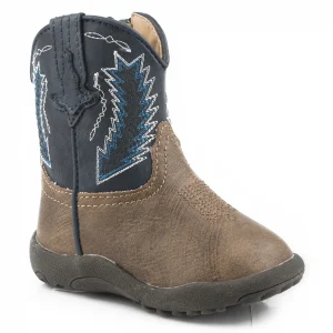 Roper Cowbabies Arrow Brown Vamp With Navy Shaft Boots