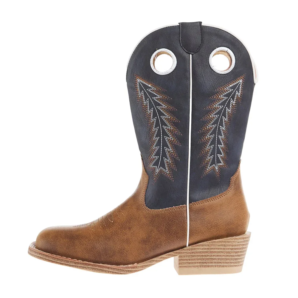 Roper Footwear Big Kids Walker Tan Square Toe with Navy Shaft Boot - Image 2