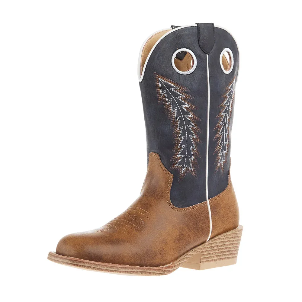 Roper Footwear Big Kids Walker Tan Square Toe with Navy Shaft Boot