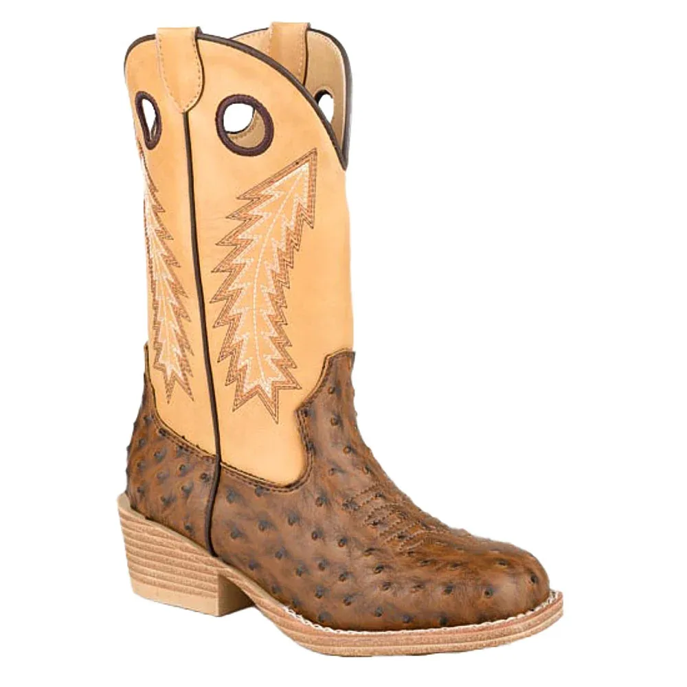 Roper Footwear Little Kid's Walker Bumps Brown Ostrich Print Boot