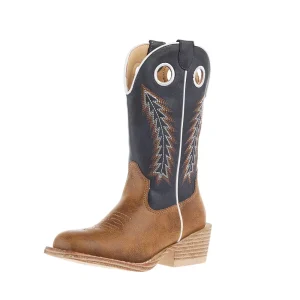 Roper Footwear Little Kids Walker Tan Square Toe with Navy Shaft Boot