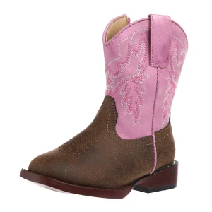 Roper Footwear Toddler's Gretchen Brown Square Toe with Pink Metallic Shaft Boot