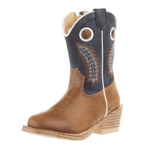 Roper Footwear Toddlers Walker Tan Square Toe with Navy Shaft Boot