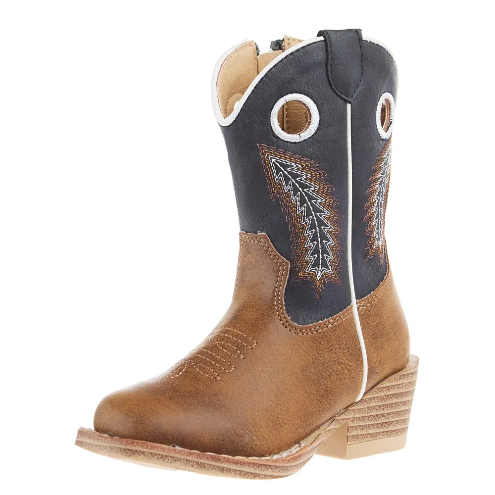 Roper Footwear Toddlers Walker Tan Square Toe with Navy Shaft Boot