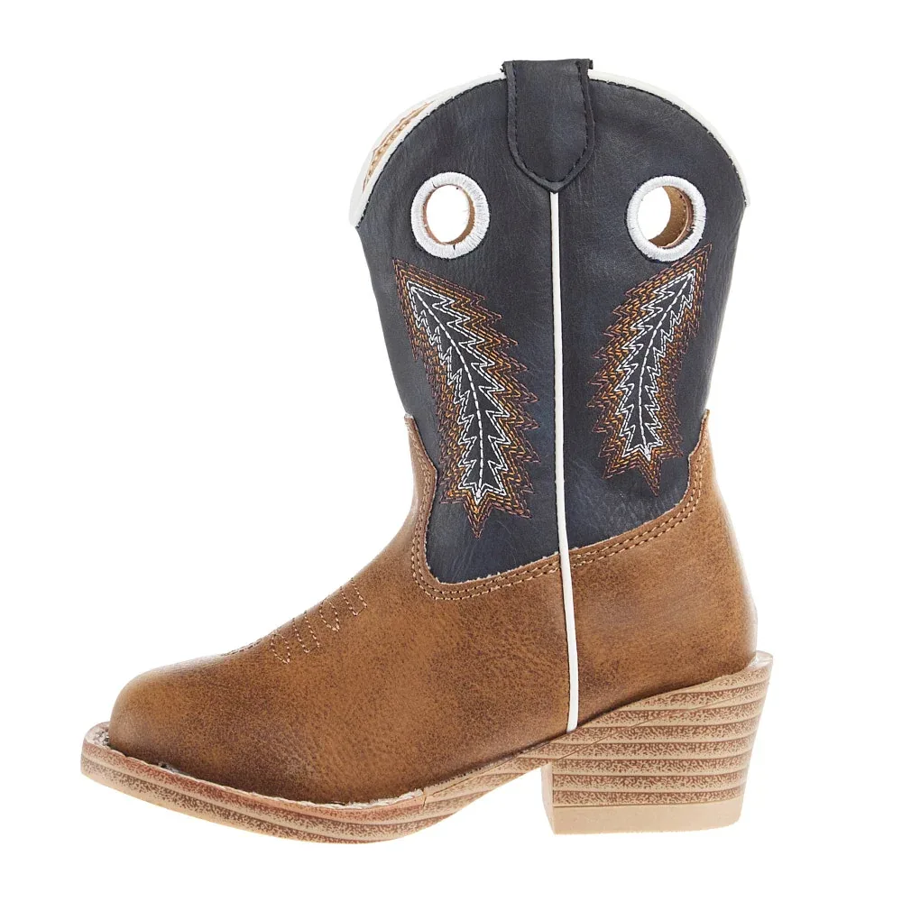 Roper Footwear Toddlers Walker Tan Square Toe with Navy Shaft Boot - Image 2