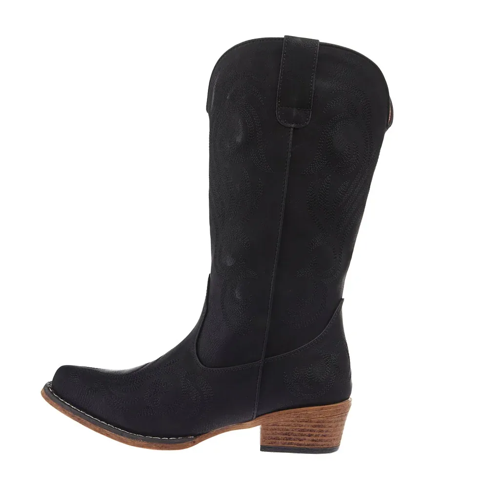 Roper Footwear Women's Black Vintage Faux Leather 12in Western Embroidered Top - Image 2
