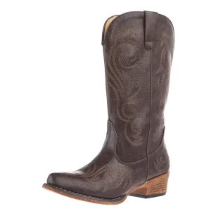 Roper Footwear Women`s Brown Vintage Faux Leather 12In Western Embroidered Top