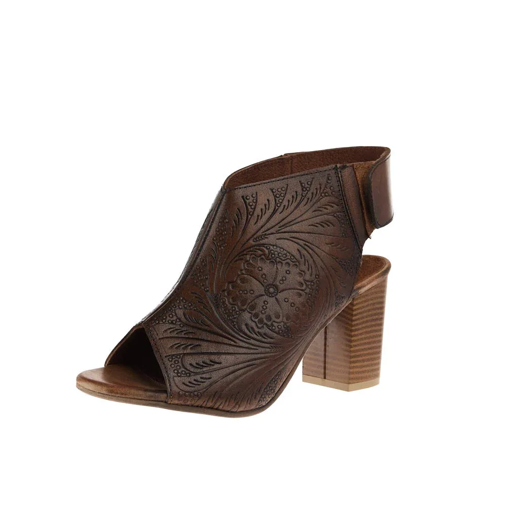 Roper Footwear Women's Mika Brown Tooled Open Toe Sandal