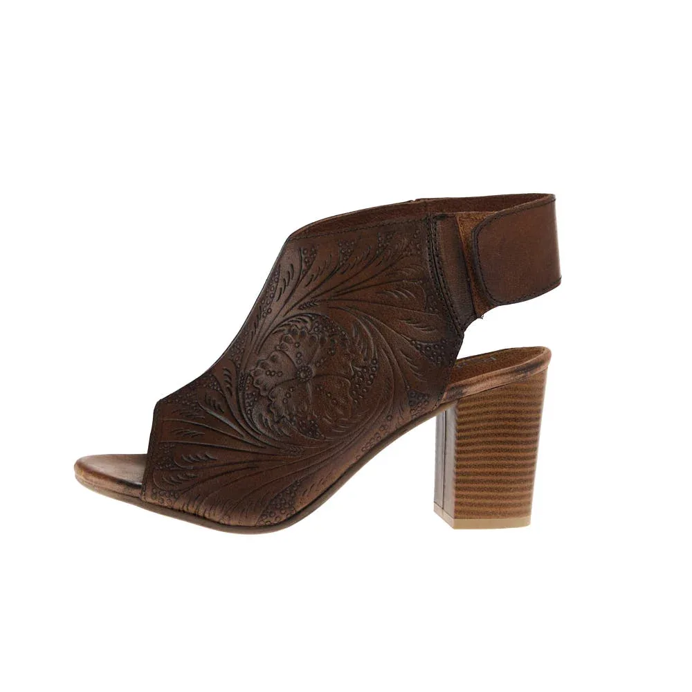 Roper Footwear Women's Mika Brown Tooled Open Toe Sandal - Image 2