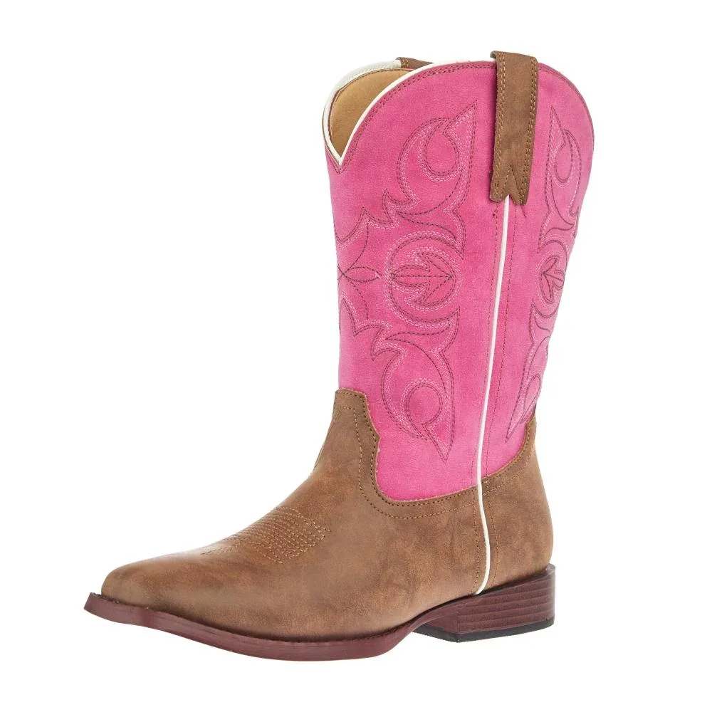 Roper Footwear Youth Ainsley Tan Faux Leather and Pink Vintage Shaft Cowgirl Boot