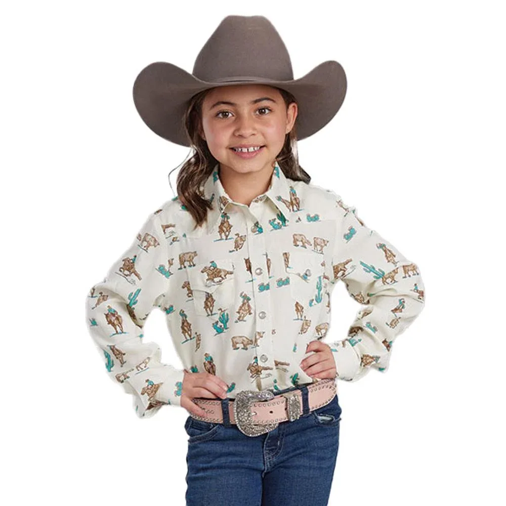 ROPER Girls Western Print Snap Shirt
