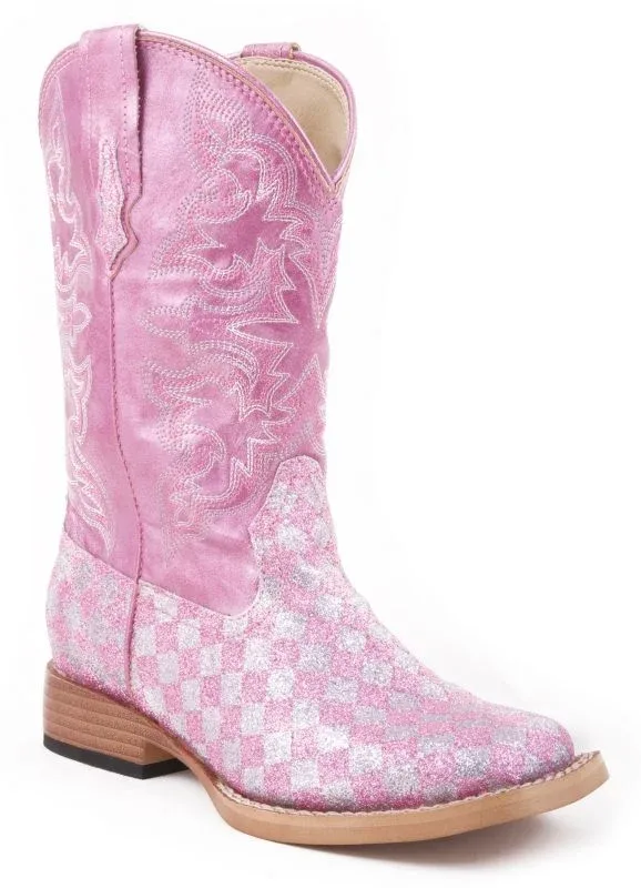 Roper Kids Checkerboard Glitter Boots