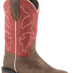Roper Kids Dark Tan Leather Vamp with Coral Rose Shaft Boots
