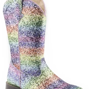 Roper Kids Rainbow Glitter Square Toe Western Boots