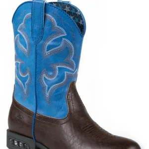 Roper Kids Rnd Toe Brown/Blue Light Up Boots