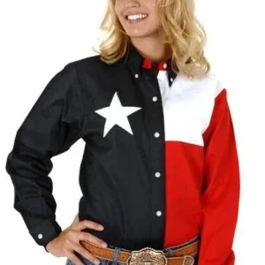 Roper Ladies Texas Pieced Flag Snap Shirt Lg