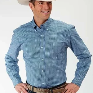 Roper Mens Amarillo Summer Picnic Shirt Lg Blu