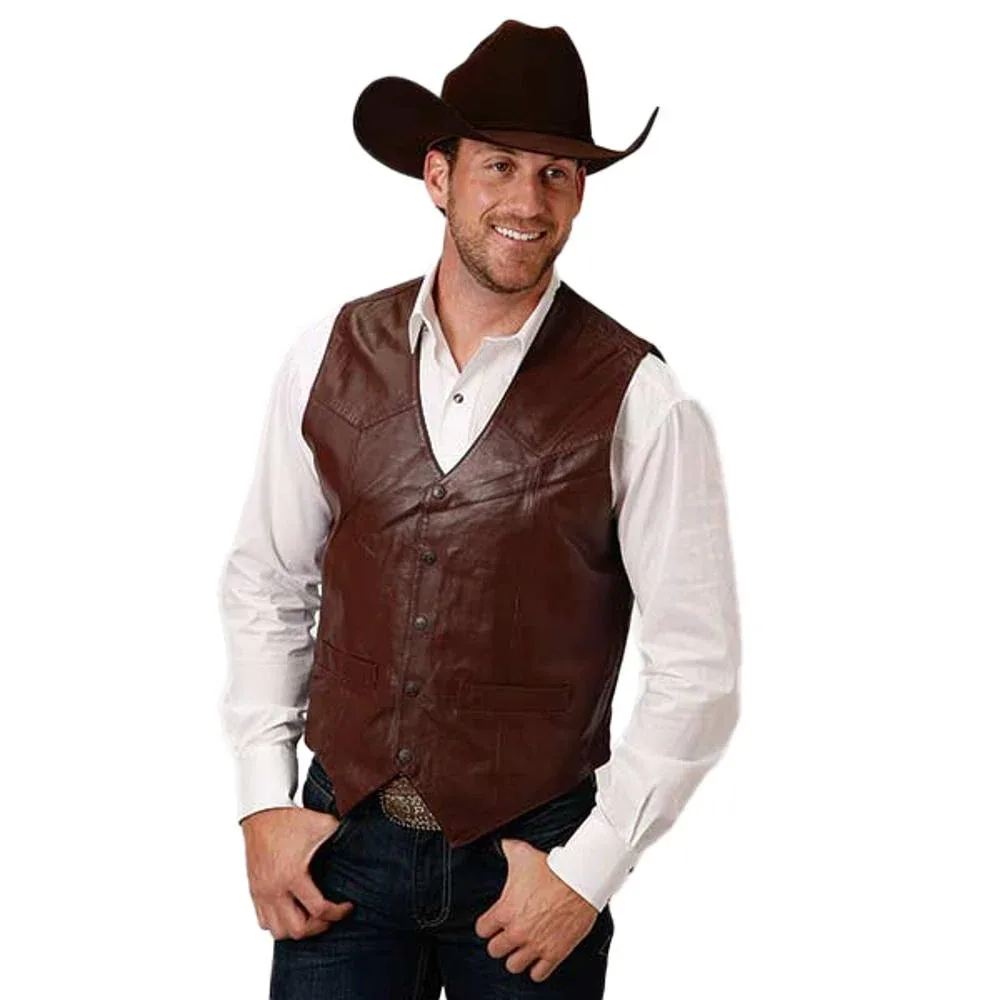 ROPER Mens Dark Brown Nappa Dress Vest