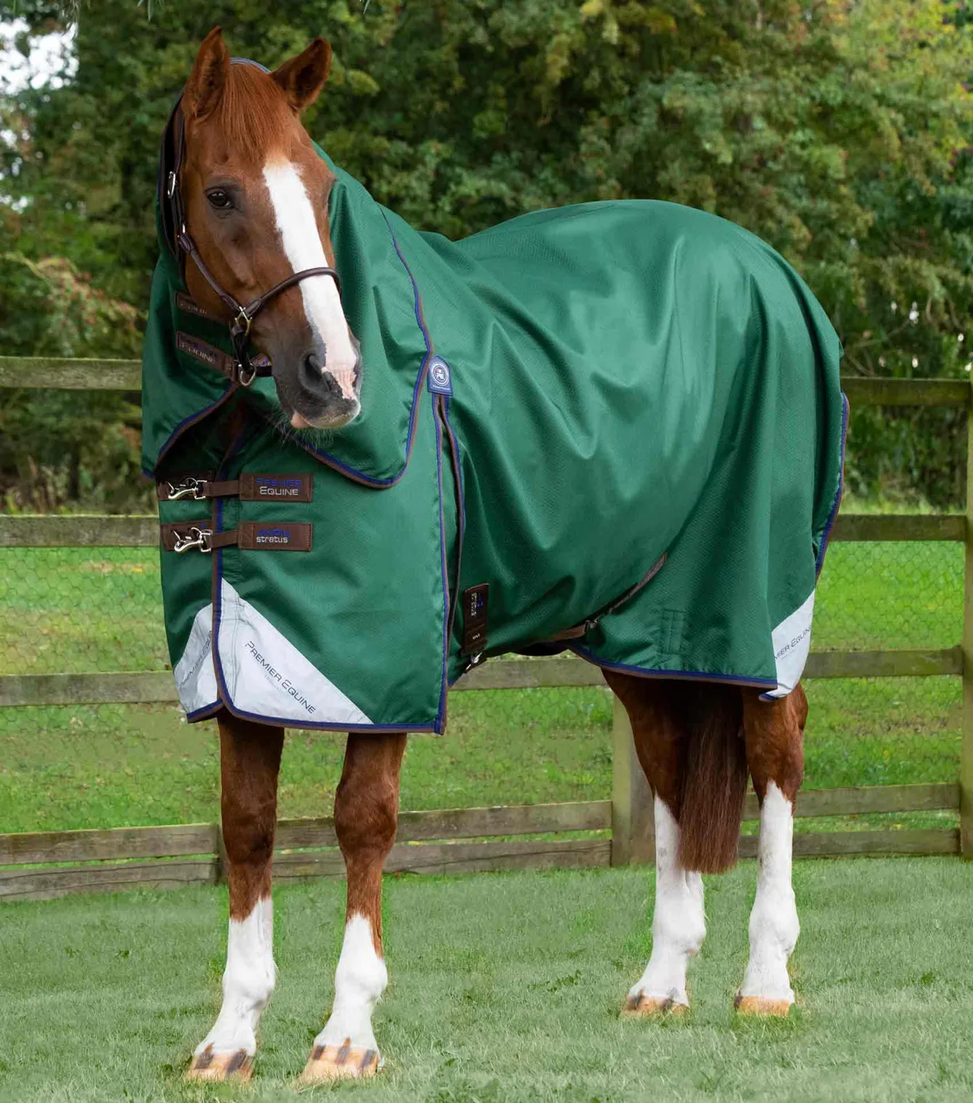 SALE (OLD BRANDING) - Akoni 0g Turnout Rug with Classic Neck Cover Green