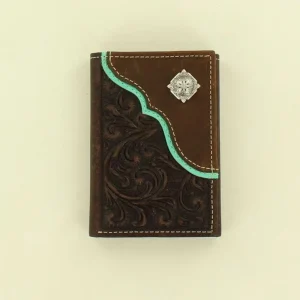 Scroll Embossed Overlay Concho Tri-Fold Wallet