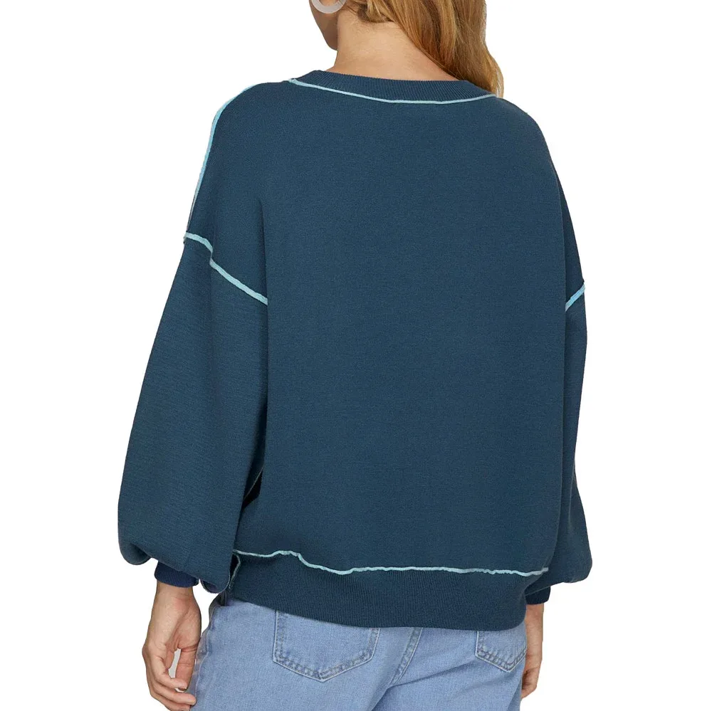 She & Sky Women's Dusty Blue Contrast Seam Sweatshirt - Image 2