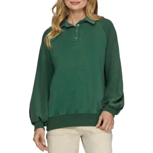 She & Sky Women's Green Snap Collard Sweatshirt