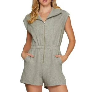 She & Sky Women's Grey Zip with Pockets Romper