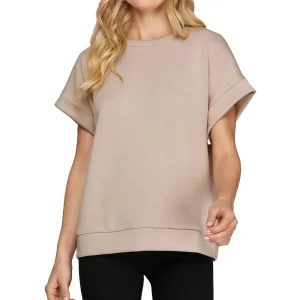 She & Sky Women's Mocha Drop Shoulder Top
