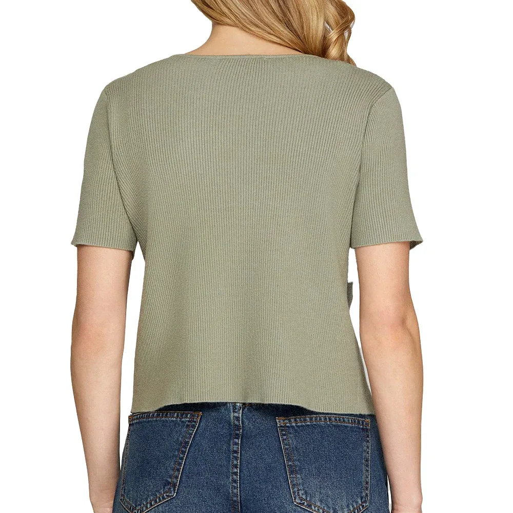 She & Sky Women's Olive Tie Front Top - Image 2