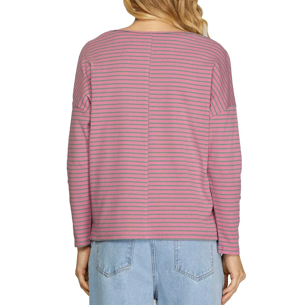 She & Sky Women's Pink Stripe Long Sleeve Top - Image 2
