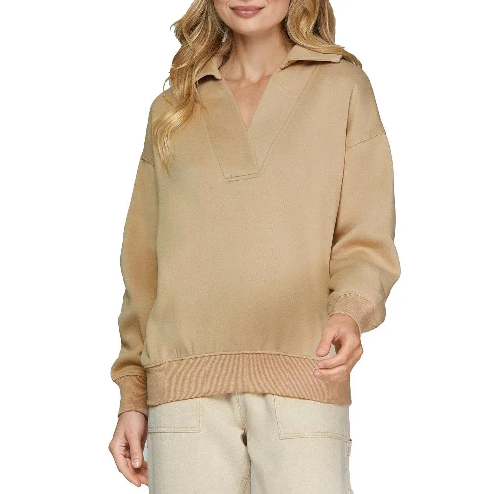 She & Sky Women's Taupe Collard Sweatshirt