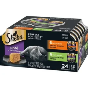 Sheba Perfect Portions Pate Chicken Entree/Turkey Grain Free Cat Food 2.6Oz/12Pk
