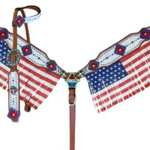 Showman® American Flag Fringed Headstall & Breast Collar Set