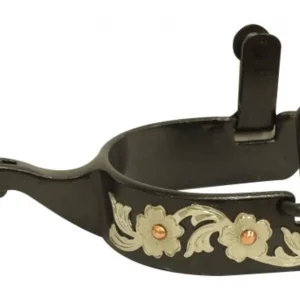 Showman® Ladies’ Black Steel & Engraved Silver Spurs with Copper Studs