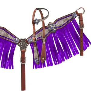 Showman® Pony Snake Print Headstall & Fringed Breast Collar Set