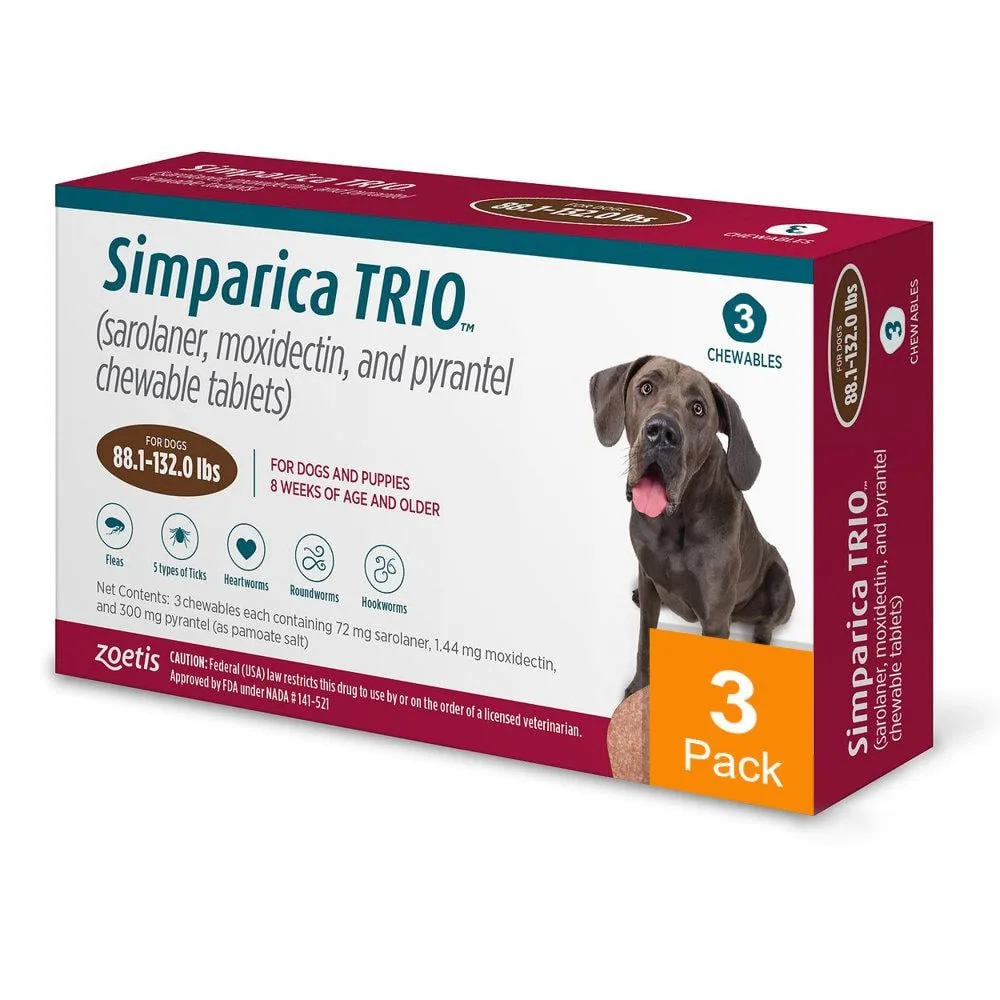 Simparica Trio for Dogs 88.1-132 lbs (40-60 kg) - 3 Pack