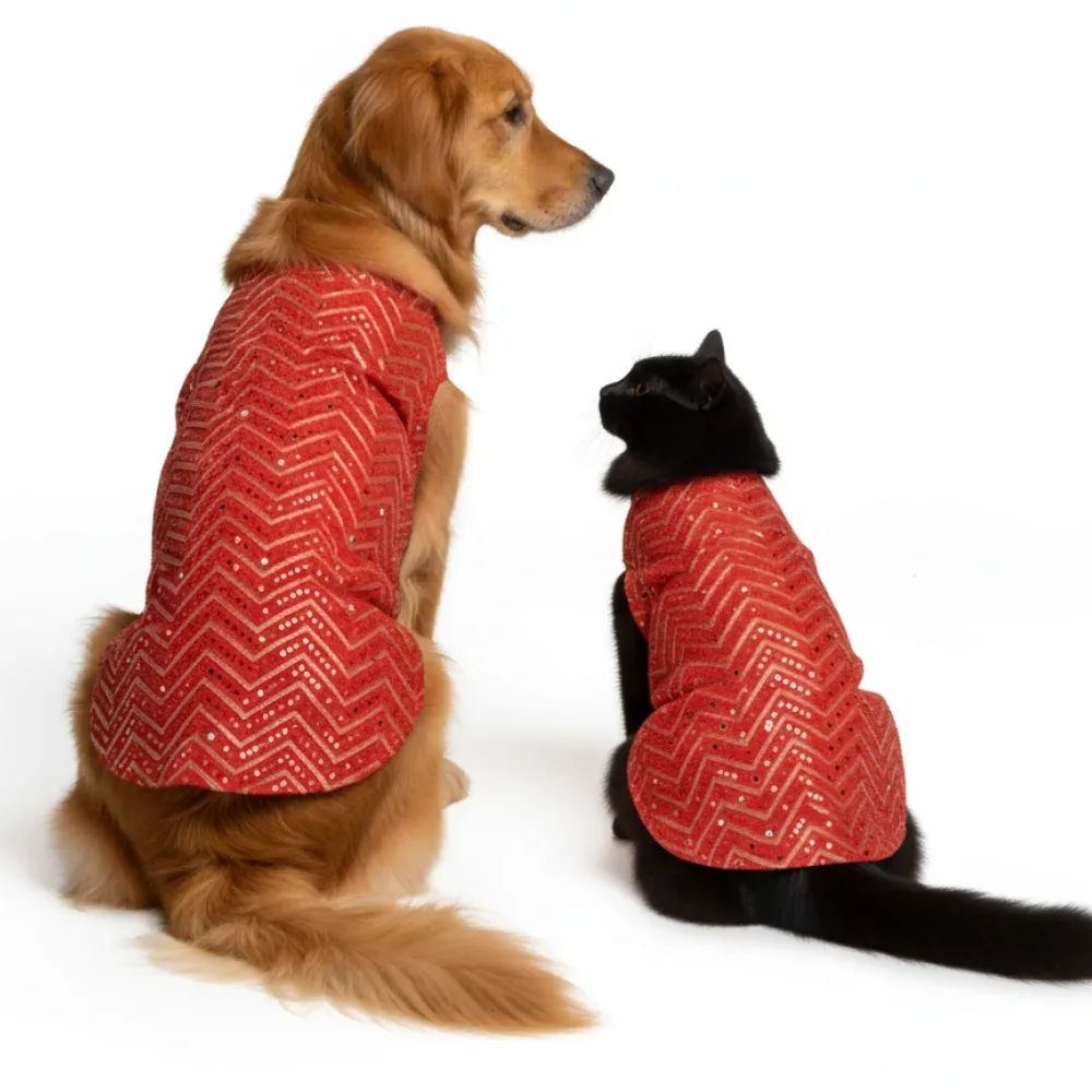 Skatrs Festive Mirror Sherwani for Cats and Dogs (Red)